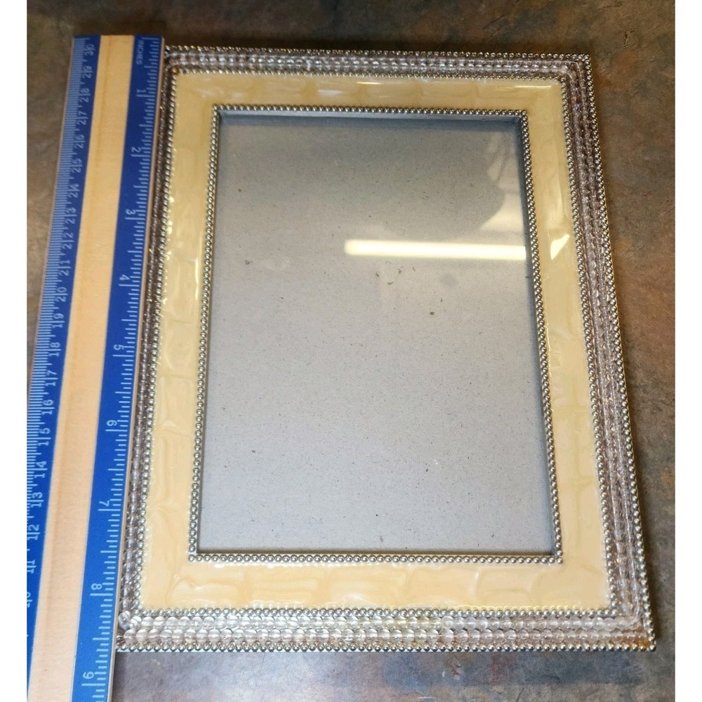 2003 Thompson Goldtone Enamel, Rhinestone Picture Frame w/ Silver Beading 5"x7"